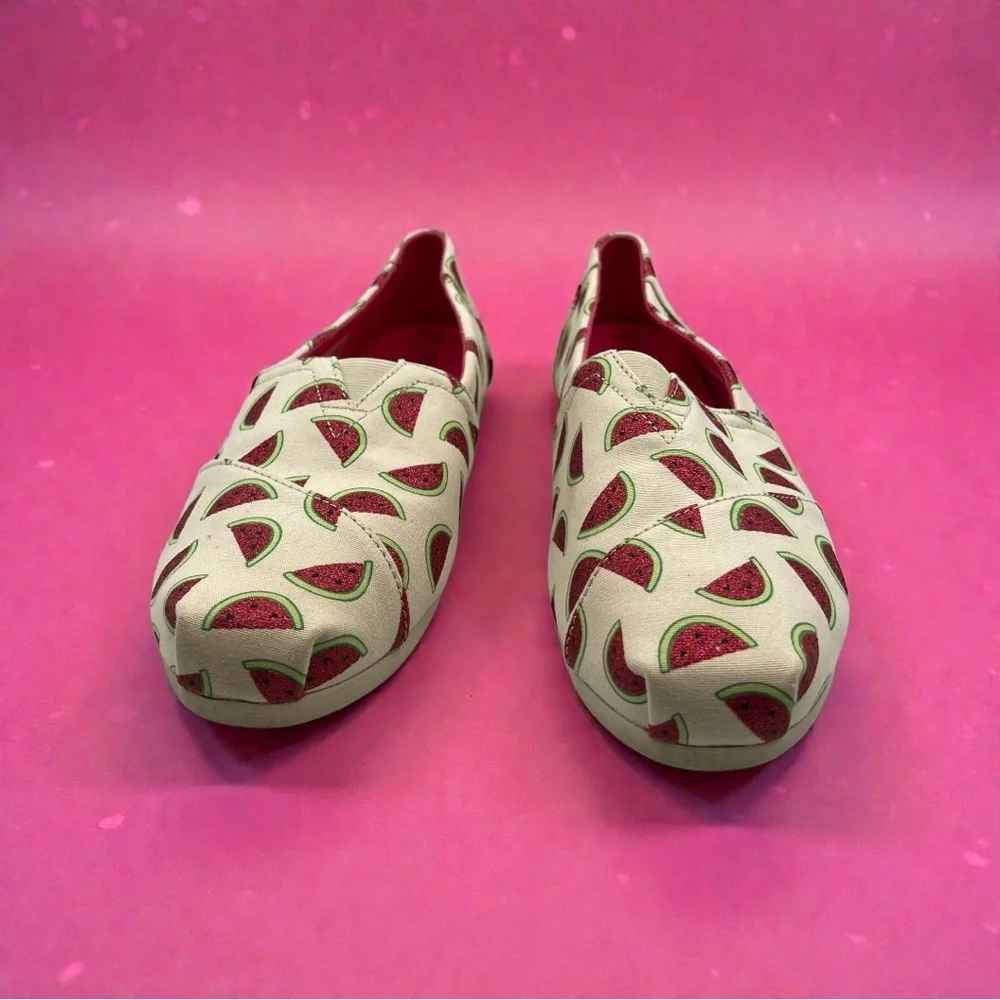 TOMS Women's Alpargata Natural Glitter Watermelon Print Shoes Size 12